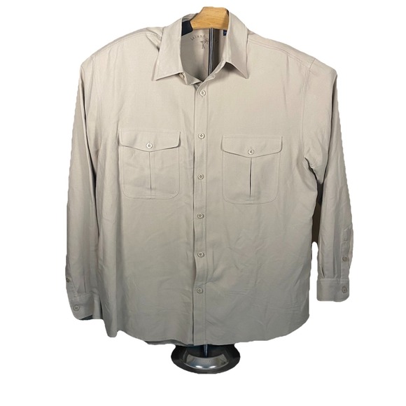 Island Mist Men Large Beige Silk L/S Casual Button Beach Shirt Luxury Resortwear - Picture 2 of 7